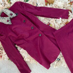 RARE 1940s Magenta Wool Victory Suit with Fur Collar